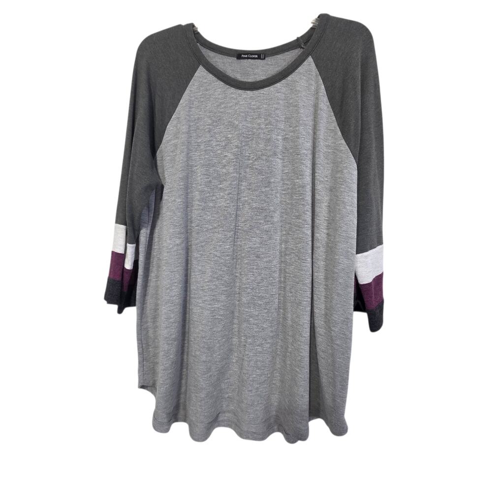 Pink Clover Womens Raglan 3/4 Sleeve Block Color 2XL Top